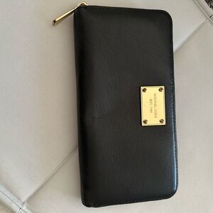 Michael Kors Black Leather Wallet with Gold Plate